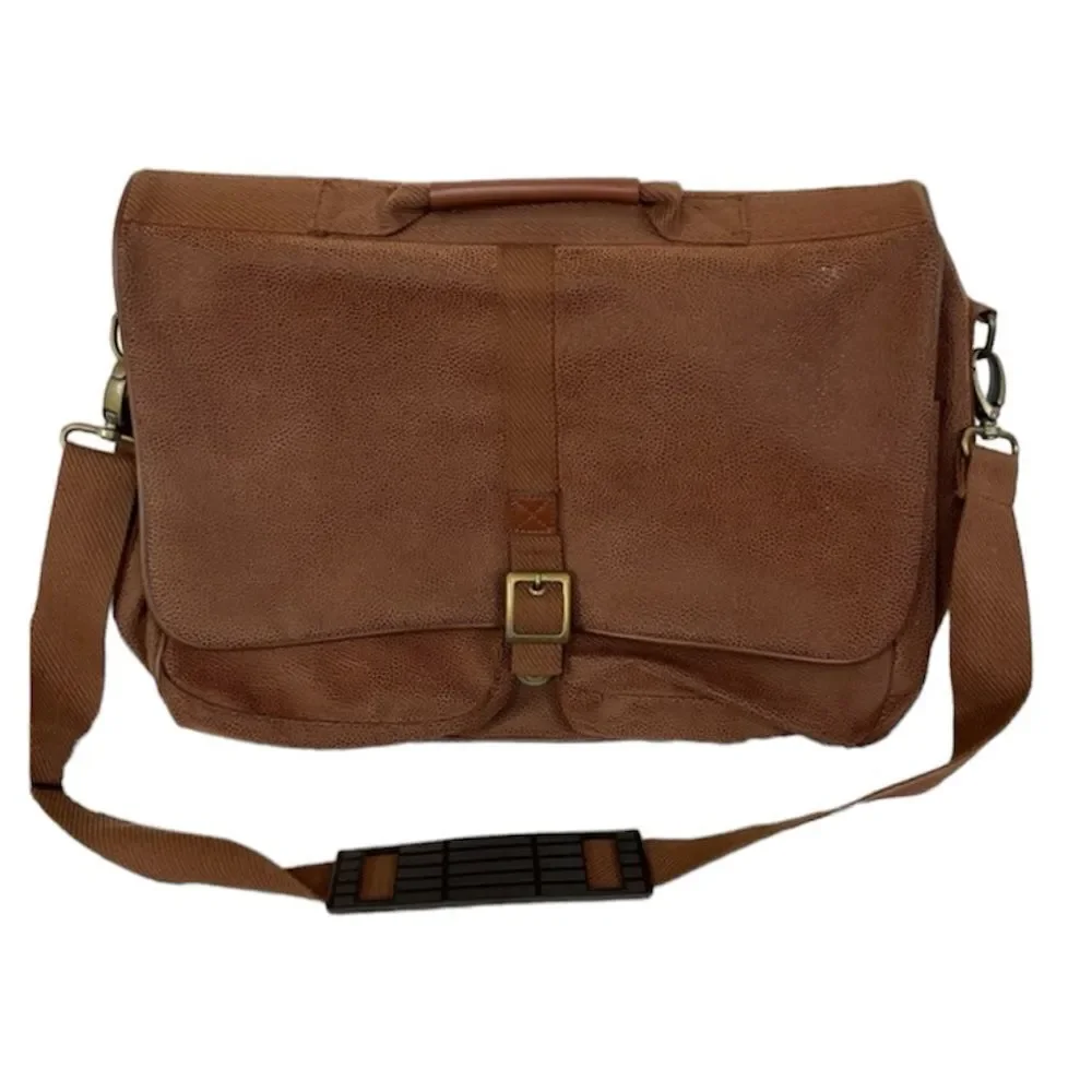 Aramis Mens Textured Leather Adjustable Strap Messenger Crossbody Bag Brown